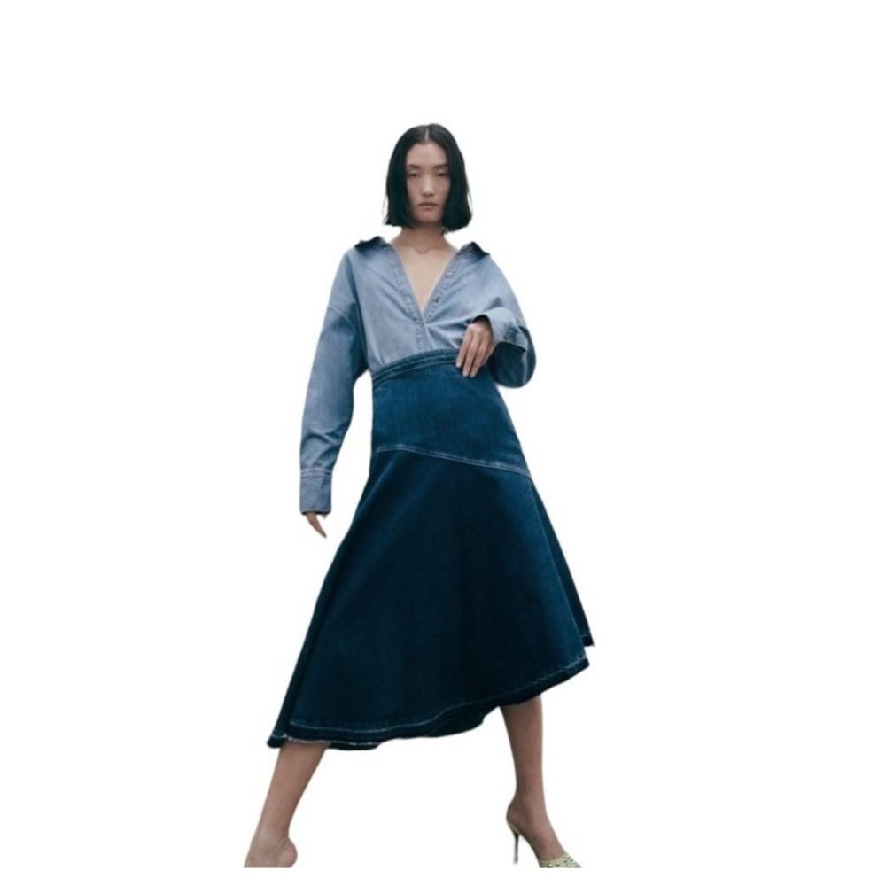 Zara Dark Blue Asymmetrical Denim Skirt